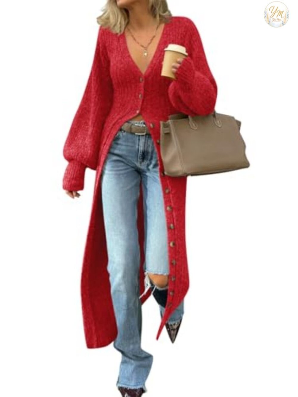 Chunky Knit V-Neck Button Down Maxi Cardigan Sweater Dress